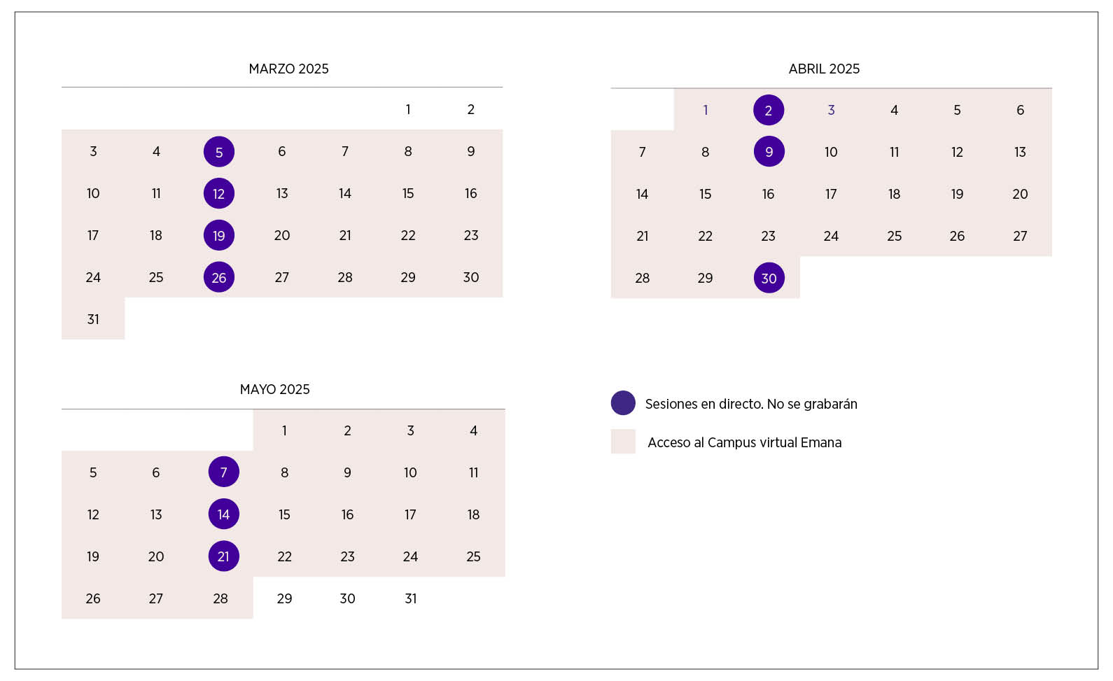 Calendario Programa  Coaching de Equipos