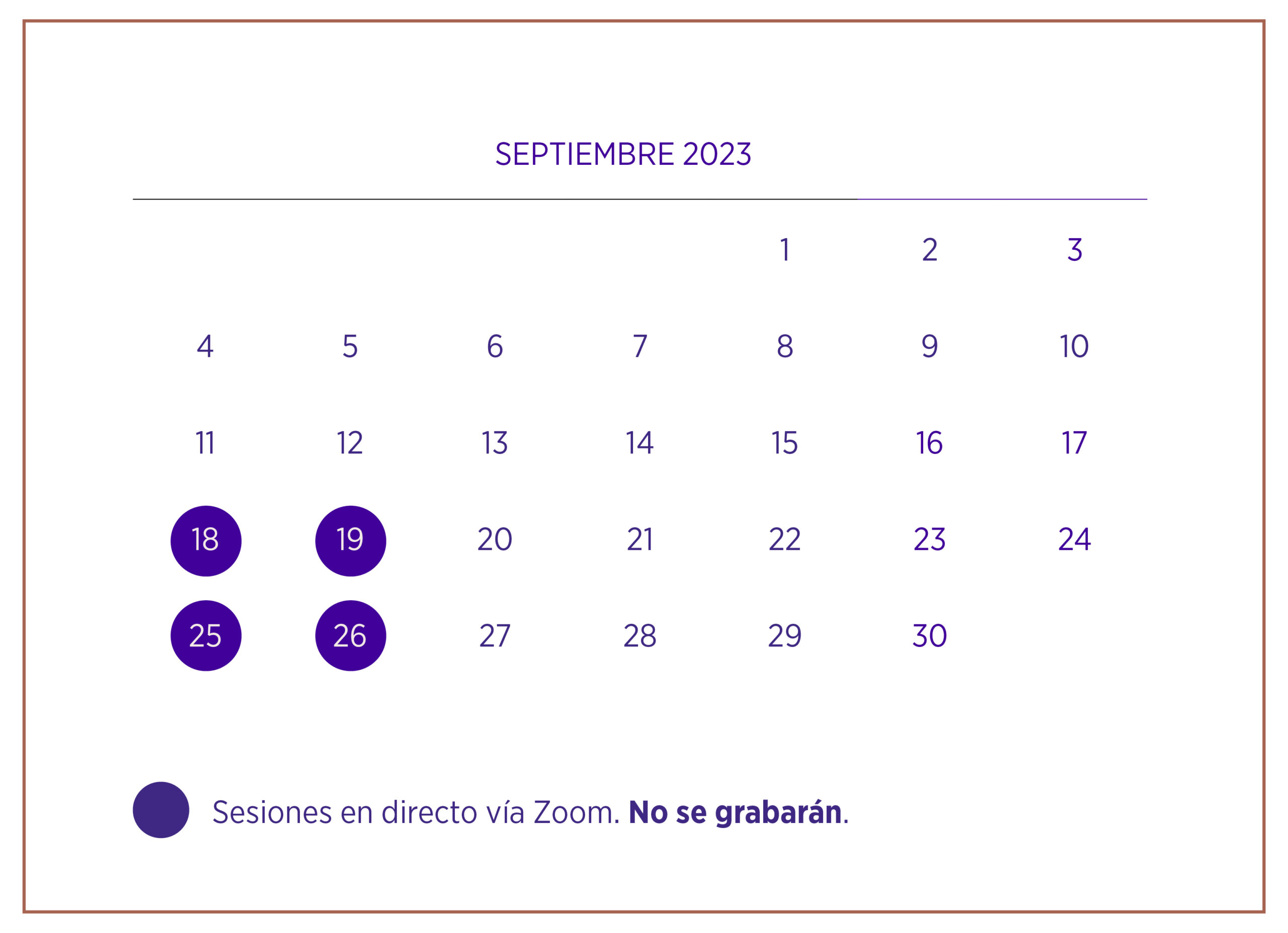 calendario con las fechas del curso