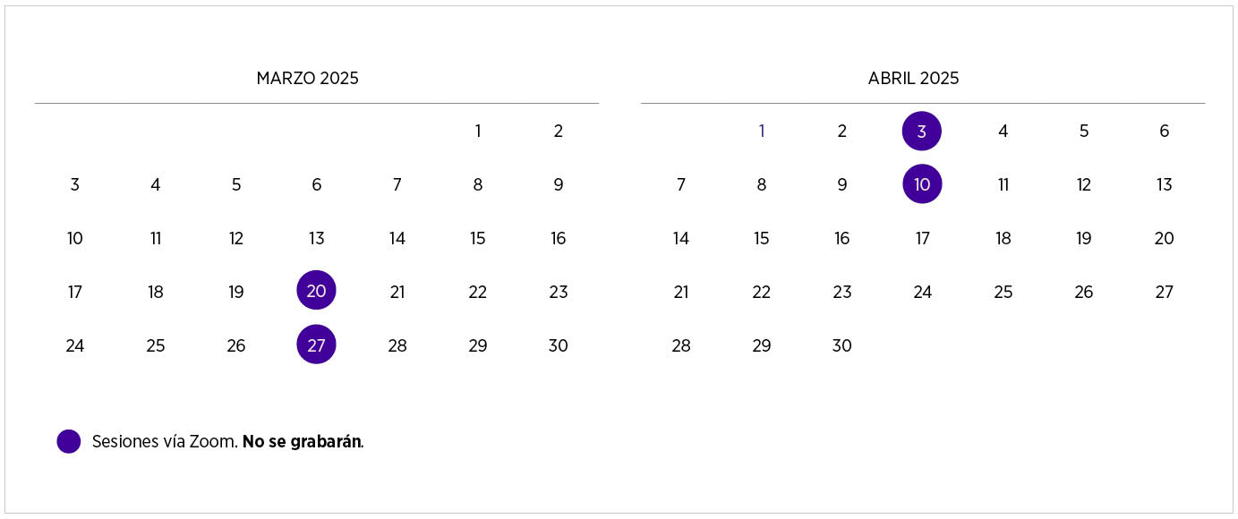 Calendario curso Julie Diamond