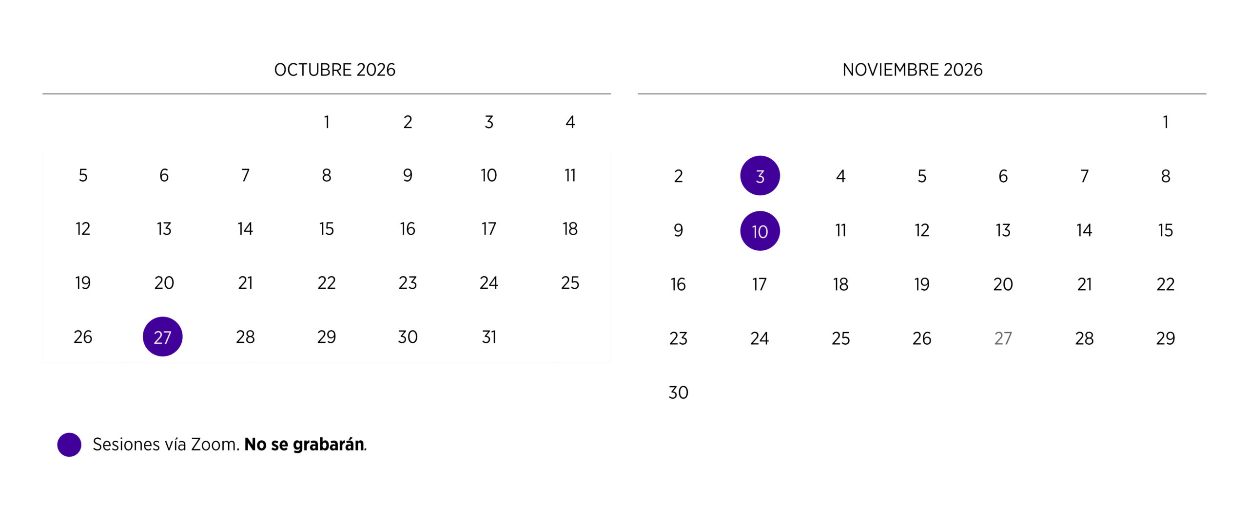 Calendario curso Julie Diamond
