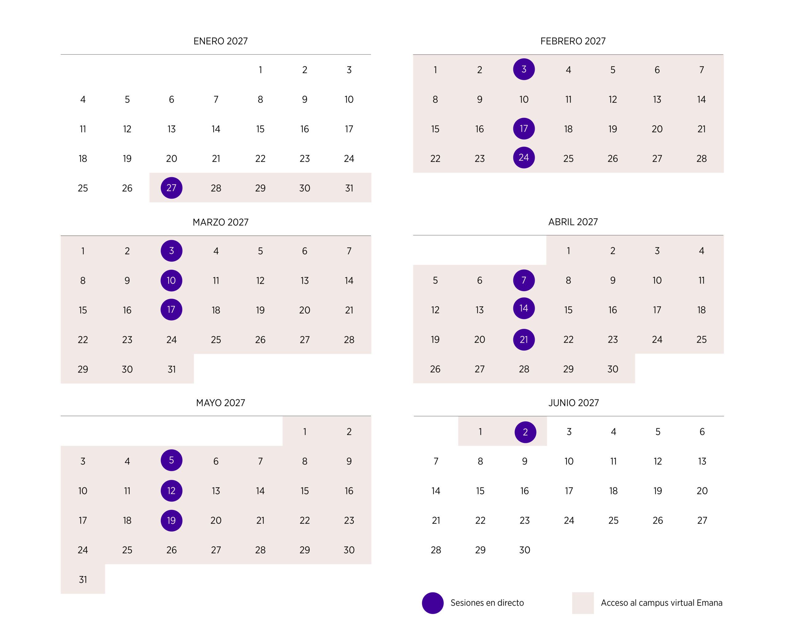 Calendario del programa en Constelaciones Enero - Junio 2027